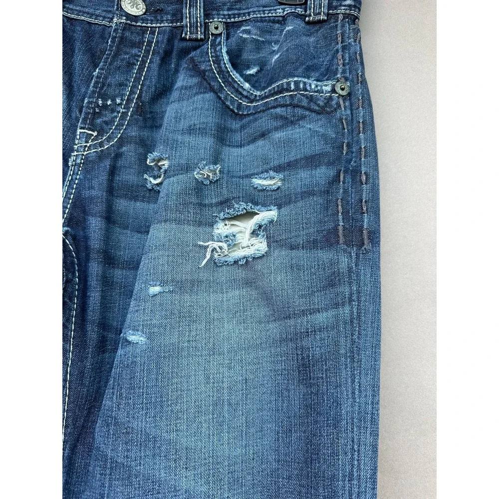 MEK DNM BKE Mens 36x32 Bootcut Jeans Blue Distressed Buckle Y2K Denim Pants